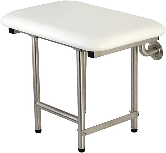 Kingston Brass KBSS2216P Adascape 55.88cm x 40.64cm Pathology Wall Mounted Folding Shower Seat w/Extra Floor Support Brushed Stainless Steel