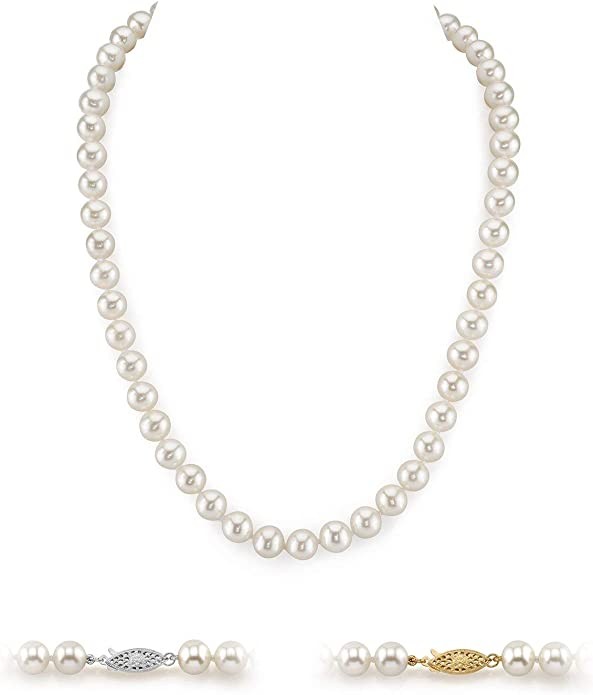 The PEARL SOURCE 14K gold AAAA quality round white freshwater cultured pearl necklace, 18 inches (about 45.7cm) princess length