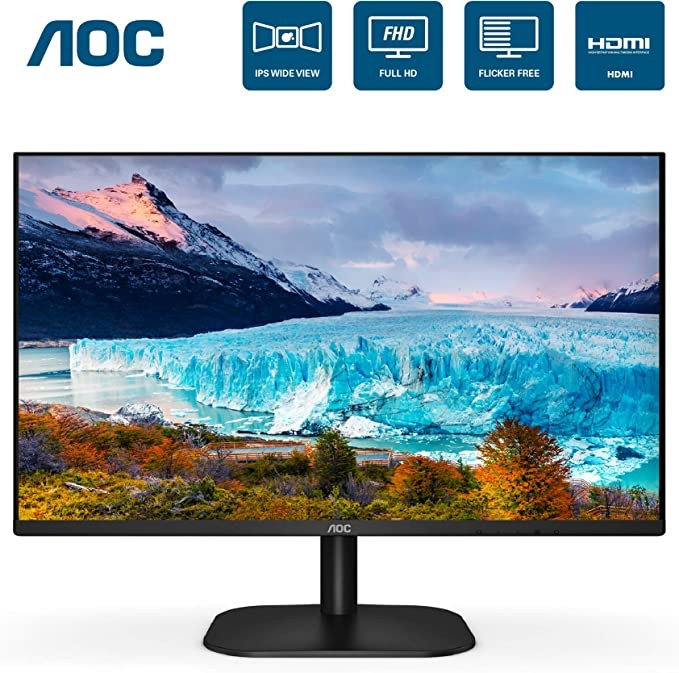AOC 24B2XH 24-INCH FULL HD IPS DISPLAY, 3-SIDED FRAMELESS AND ULTRA-THIN HDMI AND VGA INPUTS, LOW BLUE MODE, VESA COMPATIBLE, BLACK