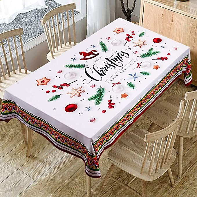 Christmas Printed Fabric Tablecloth ,Oil-Proof and Waterproof Rectangle Table Cloth, Durable and Decorative Table Cover for Christmas and Thanksgiving
