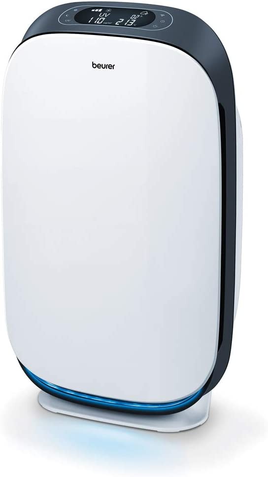 Beurer LR500 app-controlled air purifier, 3-stage filter system and UV function, with 4 fan speeds and quiet night mode, suitable for rooms from 34 square meters to 106 square meters, display temperat